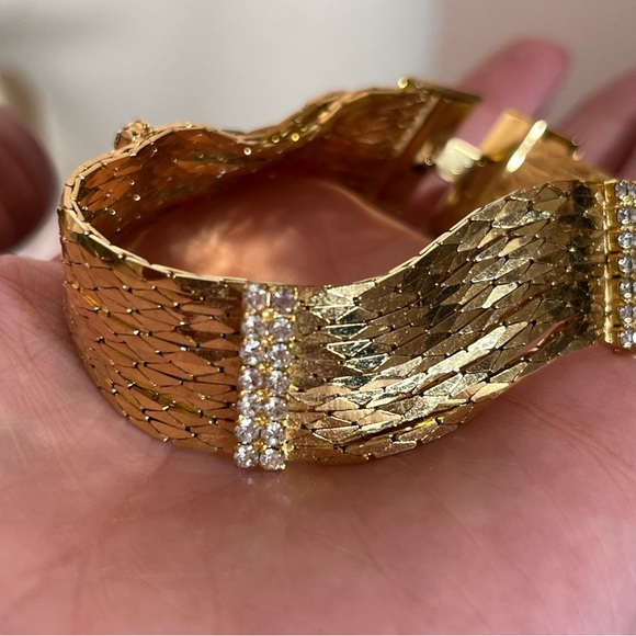 Vintage 1960 70 Mod Retro Heavy Gold Plated Wide Deco flat wide Chain Bracelet - Picture 1 of 14